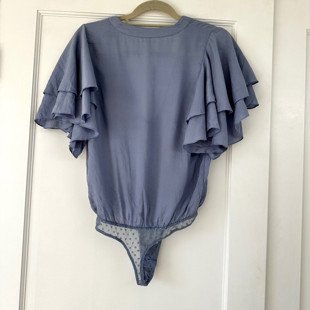 Intimately Free People Call Me Later Ruffle Plunge Bodysuit Morning Sky Blue xs - Picture 3 of 8
